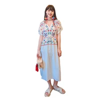 bohemian ethnic style dresses heavy industry embroidery v neck short sleeved waist holiday dress spring summer women clothing