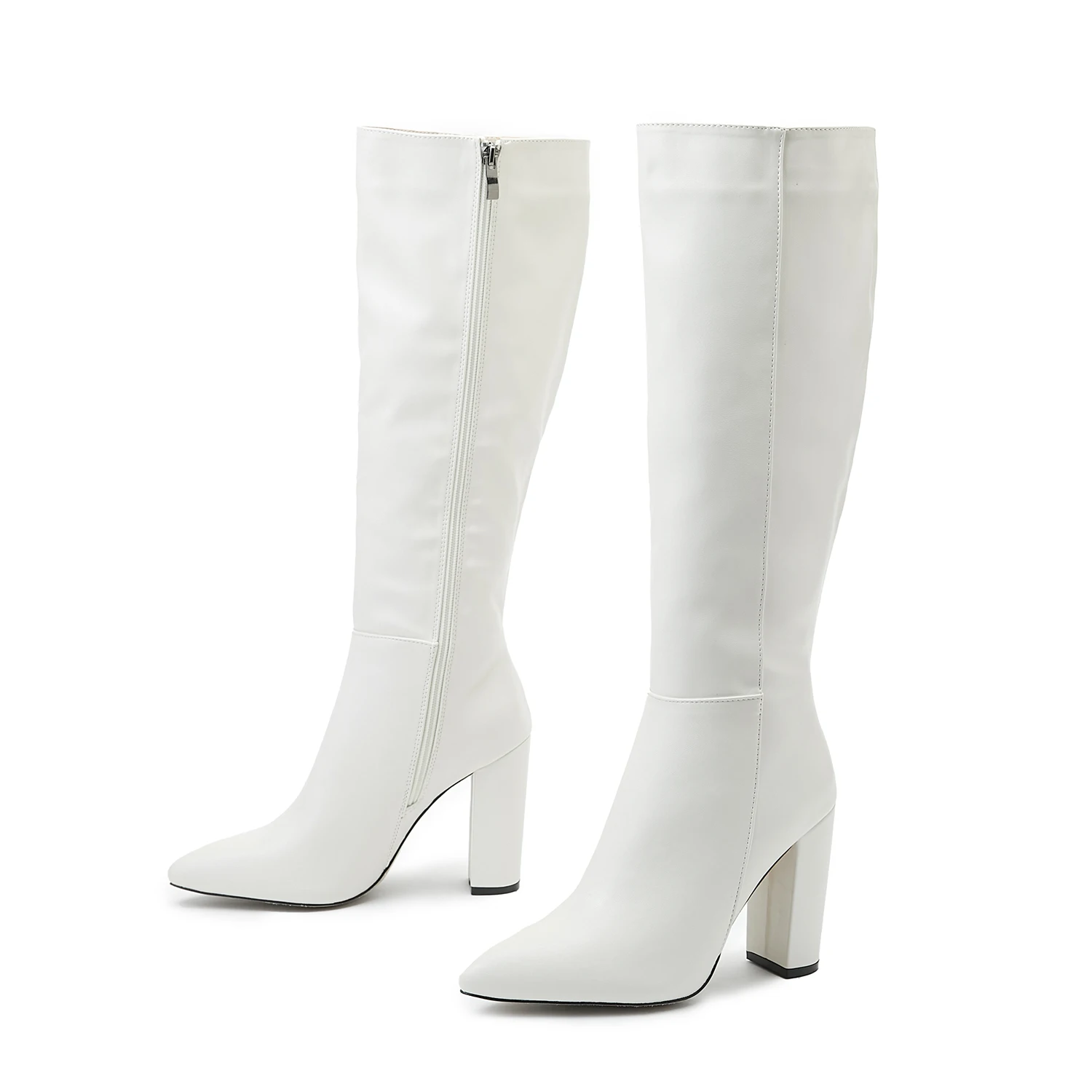 Xibeilove 2022 Fashion Women Knee High Motorcycle Boots Sexy Pointed Toe Square Heels Ladies Long Boot Zipper Female Shoes