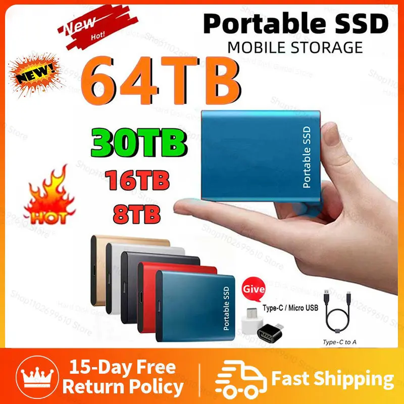 

100% Original 128TB 1TB 2TB SSD 4TB 6TB 8TB External Hard Drive Mass Storage USB 3.0 16TB Original Mobile SSD for Laptop