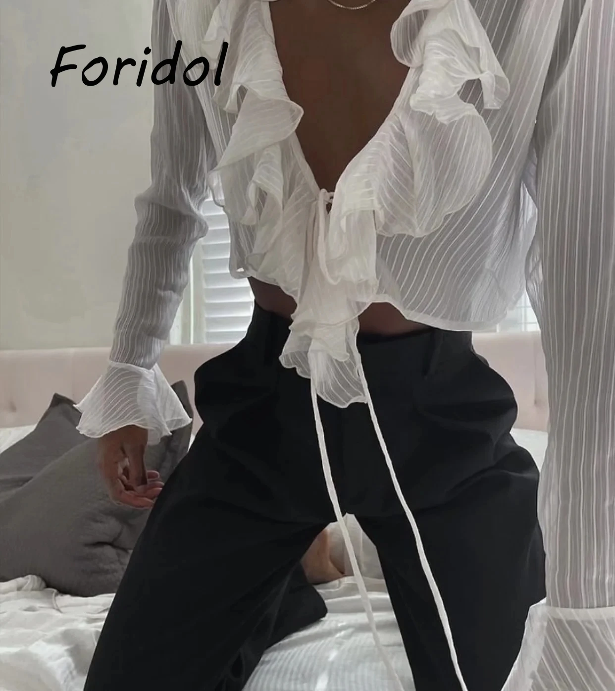 Женский шифоновый укороченный топ из прозрачного тюля блузки в пляжном стиле