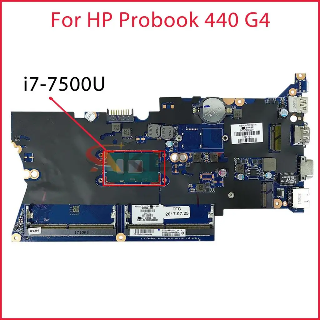 

Оригинальная материнская плата для ноутбука HP Probook 440 G4, 14 дюймов, DA0X81MB6E0 905797-601 905797-501 905797-001 SR2ZV i7-7500U, процессор DDR4
