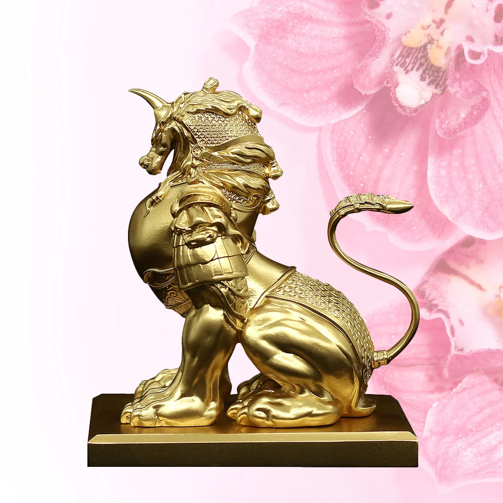 

Figurine Statuechinese Ornament Wealth Brass Resin Sculpture Auspicious Luck Good Kylin Tabletop Figurines Decor Guardian