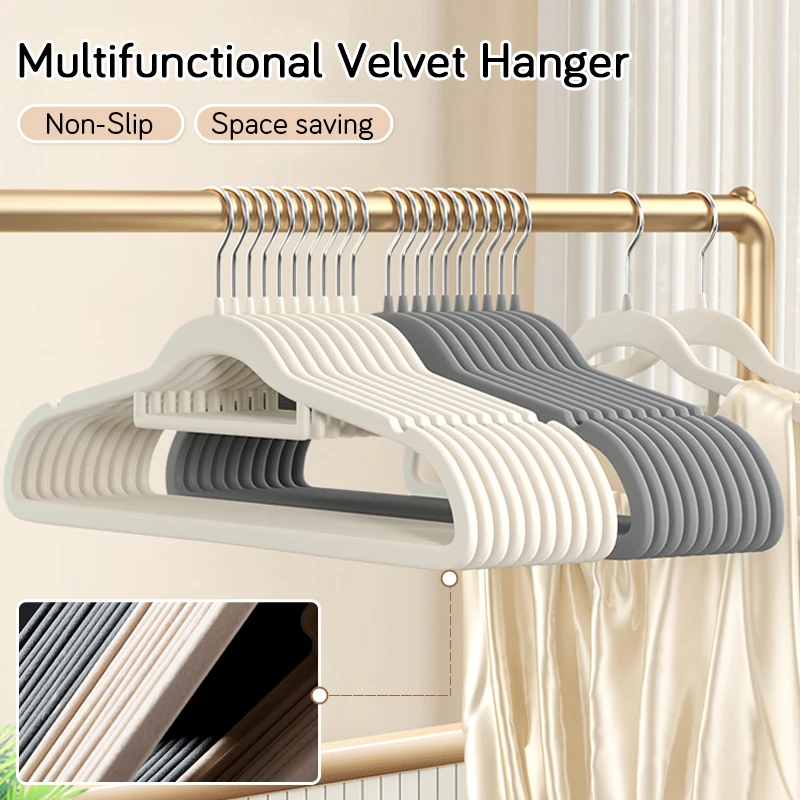 10/20pcs Velvet Hanger Non-Slip Flocking Multifunctional Clothes Hangers Camisole Suit Shirt Coat Closet Organizer Save Space