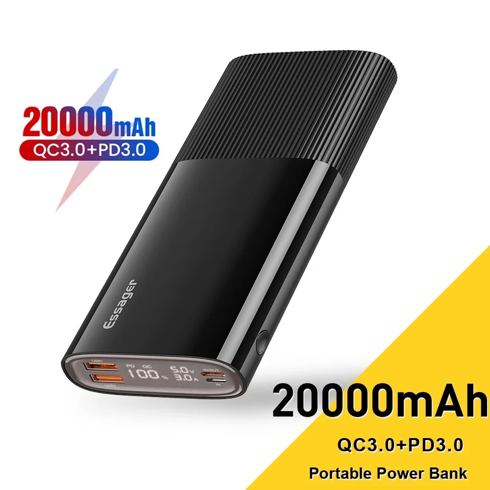 

Top Power Bank 20000mAh USB Type C PD QC 3.0 Powerbank Portable External Battery Pack Charger For Xiaomi 20000 mAh Poverbank
