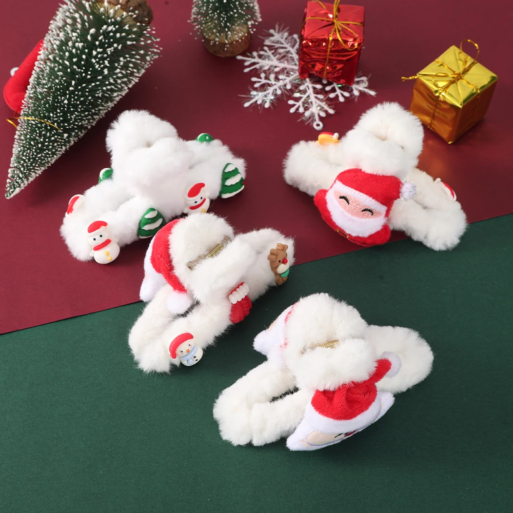 AWAYTR французский плюшевый красный бант рождественские Когти для волос звезда Y2k