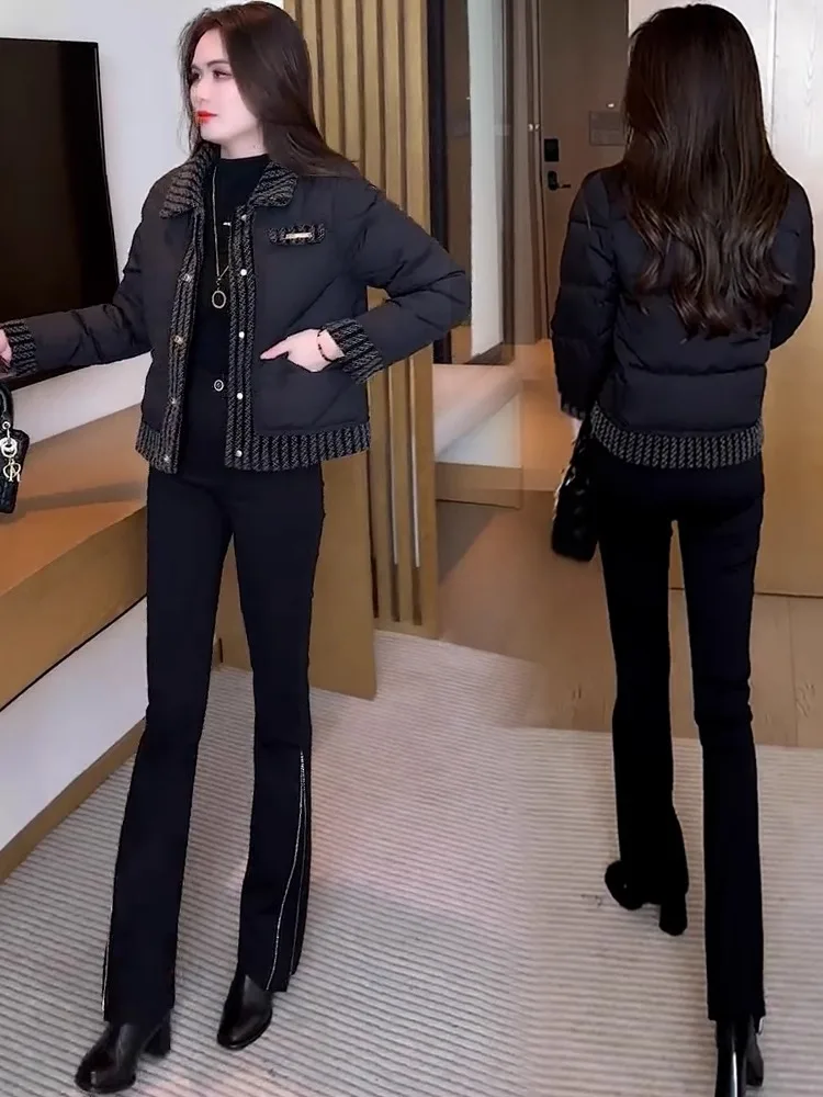 Graceful Patchwork down Jacket Cotton-padded Clothes Women 2024 Winter New Fashion Western Sle Cotton-Padded Short ... |