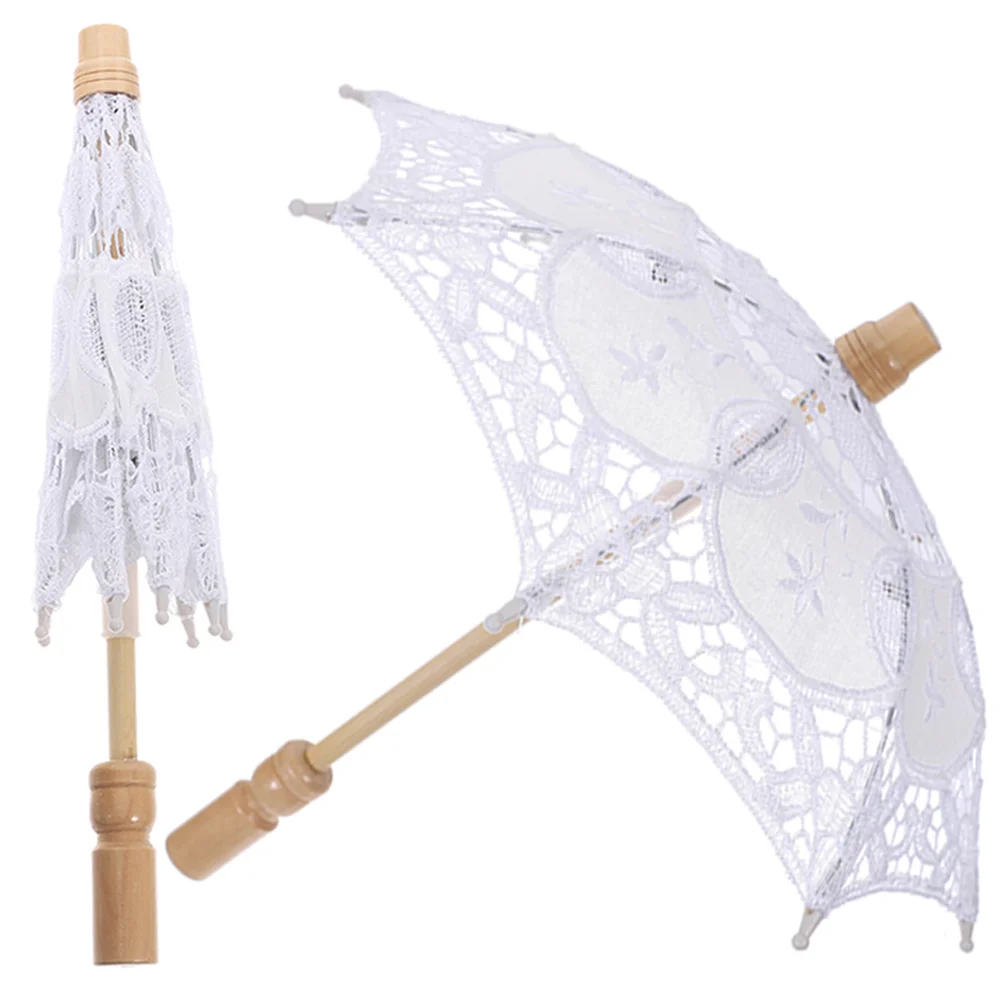 

2 Pcs Prop Umbrella Wedding Lace Parasol Black Veils Women Decorative White Trim Dancing