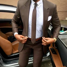 2022 Latest coat pants designs Brown men suit Slim fit elegant tuxedos Wedding business party dress 
