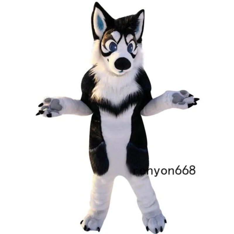 Long Fur Husky Dog Fox Mascot Costume Cosplay Cartoon Outfits Fursuit Halloween Furry Suit Party Halloween Birthday Dress Up