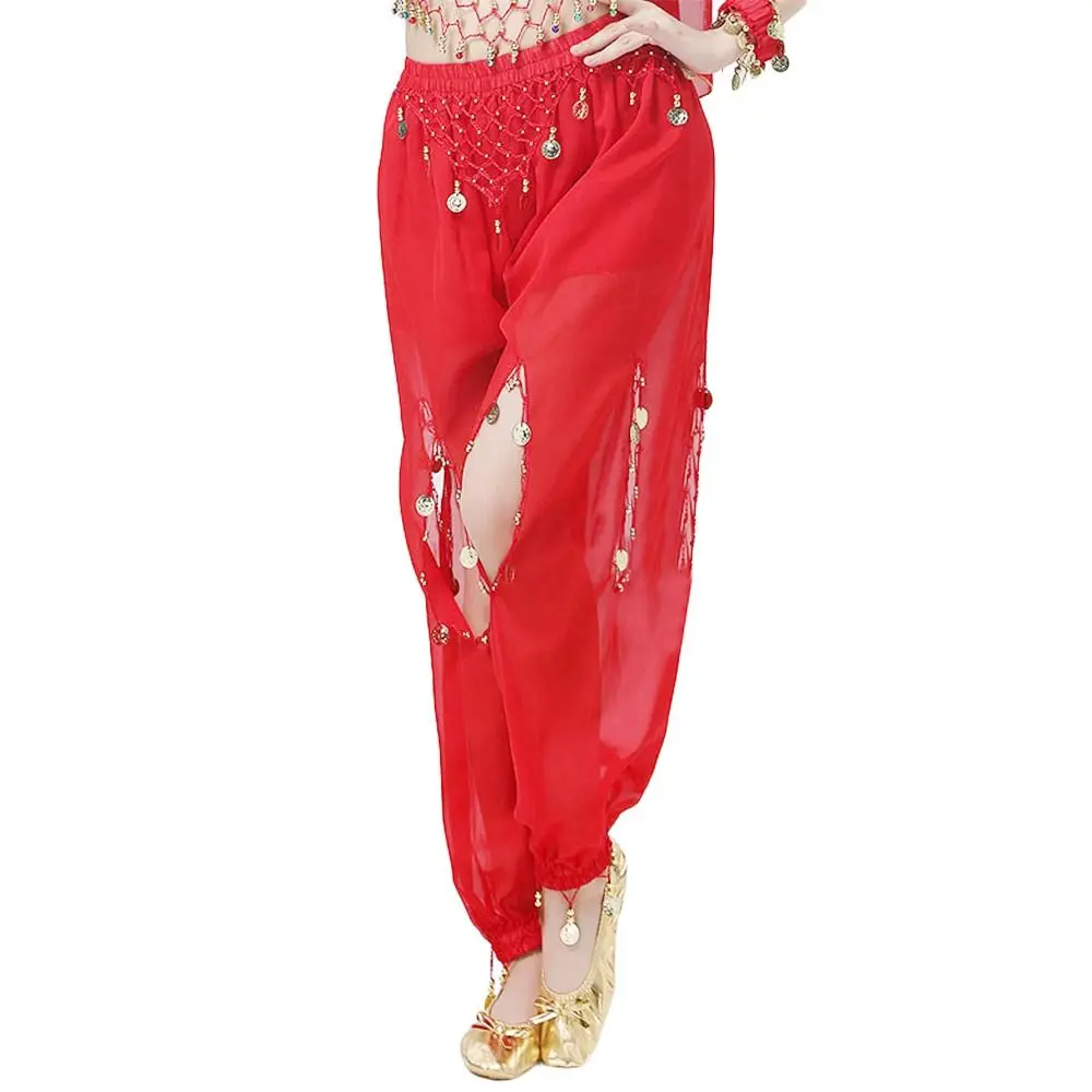 

Belly Dancing Trousers Women Chiffon Bloomers Shining Sequins Tassels Dancing Pants Perfermance Costumes Belly Dance Accessories