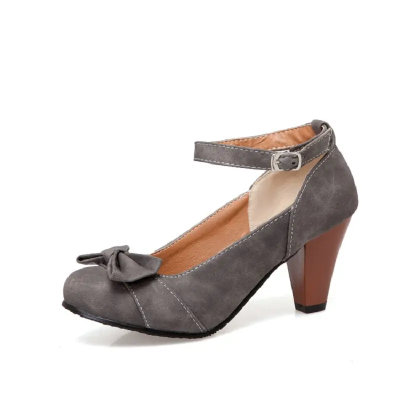 Женские туфли-лодочки QPLYXCO весенние серые в стиле ретро на высоком каблуке с