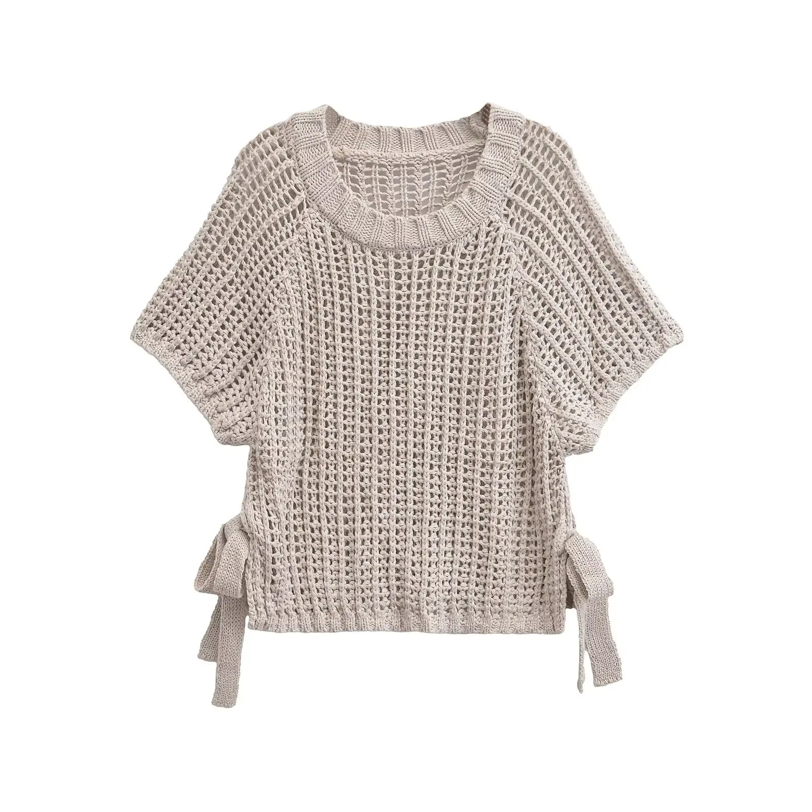 TRAF вязаный осенний свитер для женщин прозрачный короткий топ пляжный пуловер