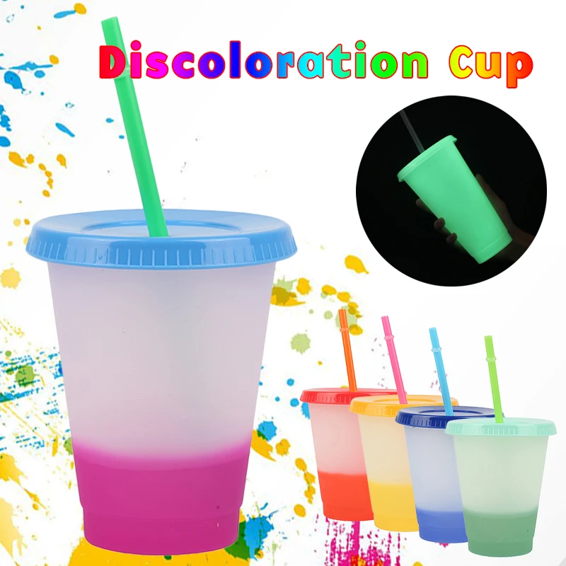 

Кружка из соломы, меняющая цвет, светящаяся чашка, многоразовая кружка для чая, холодных напитков, пластиковая кружка с крышкой, кружка для к...