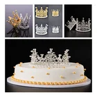 Мини Корона принцесса фигурки жениха и невесты; С украшением в виде кристаллов и жемчугом тиара детей украшения для волос, для свадьбы, для дня рождения, вечерние инструменты для украшения торта