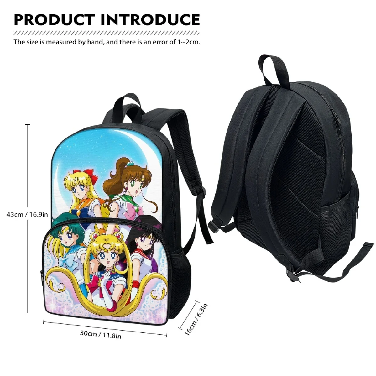 FORUDESIGNS セーラームーン Print Japanese Anime Schoolbag for Women Kids Girls Back to School Backpacks Dirty Resistant Packbag Satchel