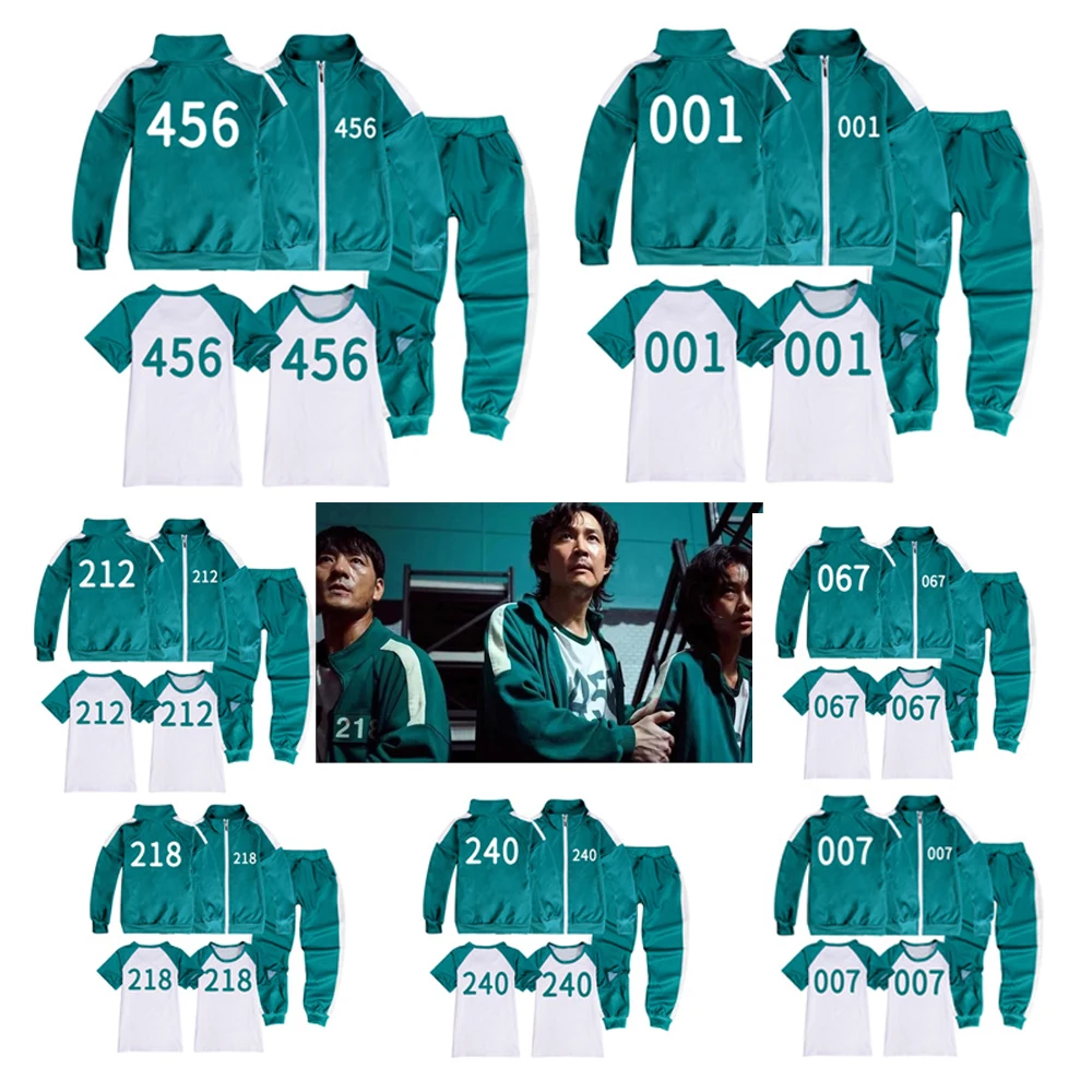 

Squid Game Outfit For Teen Boy Girl Clothes 2022 Spring Fall Kid number 456 Coat+T Shirt+Pant 3pc Set Children Sport Tracksuit