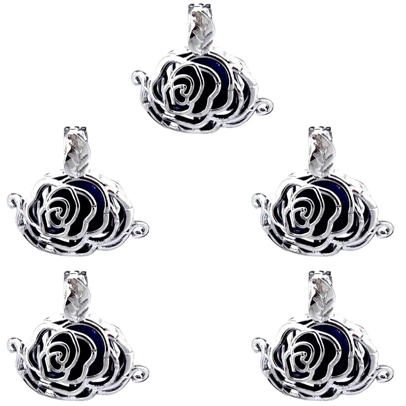 

10Pcs Classic Charm Peony Flower Pearl Cage Floating Locket Aromatherapy Diffuser Pendant Necklace Bracelet DIY Jewelry Making