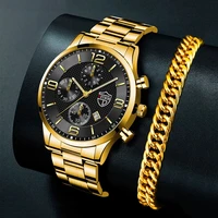 luxury mens gold bracelet business watches stainless steel quartz watch male sports calendar luminous clock relogio masculino
