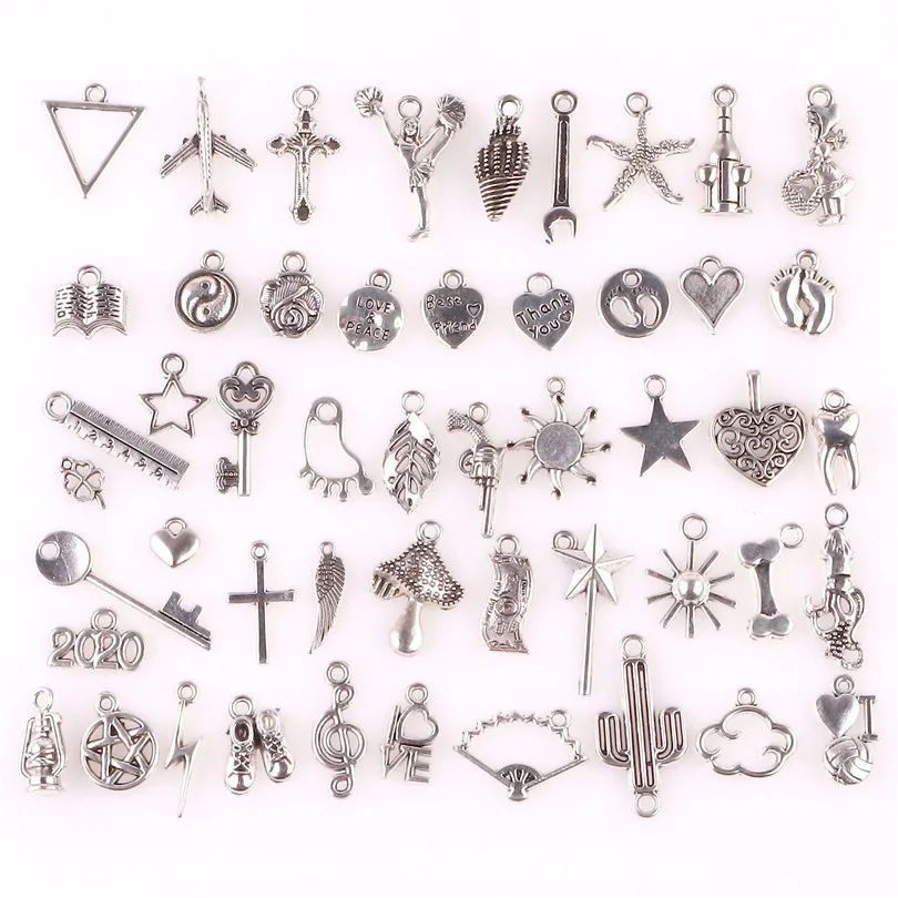 

Vintage Silver Alloy Mix Plant Cloud Cross Charms Pendant Accessories Jewelry DIY Making Earrings Necklace Metal Materials