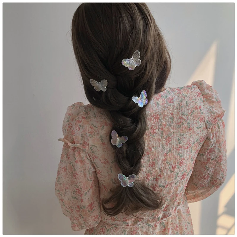 

Transparent Pink Butterflies Hair Clip Crystal Pearl Barrette Hairpins Women Hair Claw Clip Headwear Hairdressing Accessories
