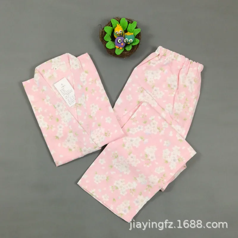 Spring and Autumn Japanese-style Pajamas for Women Long-sleeved Trousers Sleepwear Women's Thin Suit Leisure and Soft Housewear