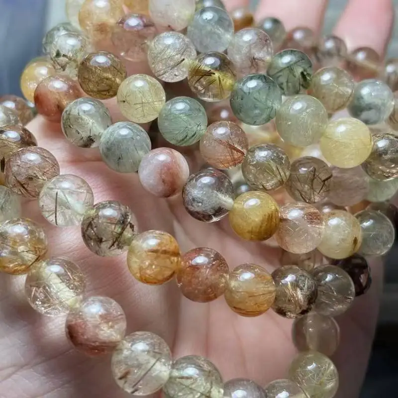 3 браслета около 8 мм разноцветные рутиловые кварцевые бусины для оптом