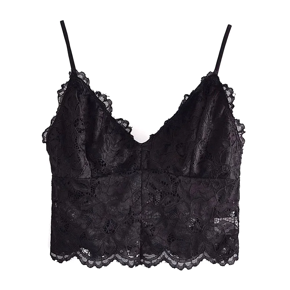 

Women Sexy Fashion With Lace Crop Tank Tops Vintage Backless Thin Adjustable Straps Female Camis Mujer