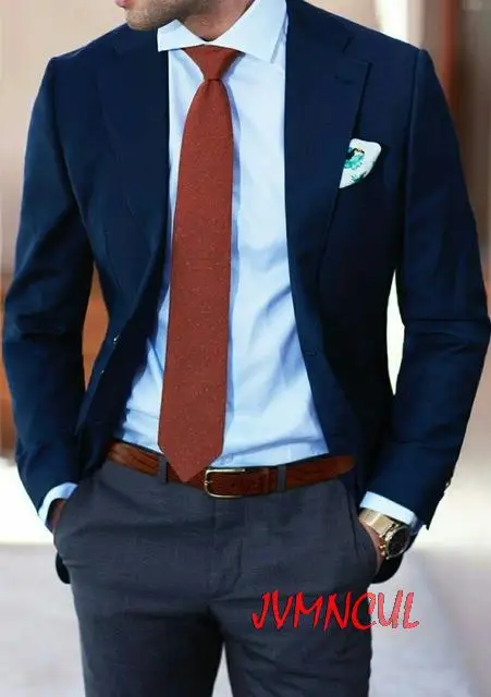 

Latest Navy Blue Wedding Mens Suits Formal Business Jacket Suit With Pants 2 Piece Slim Fit Men Tuxedo Suit
