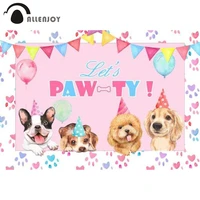 allenjoy puppy dog lets pawty backdrop cute birthday party pet pink and blue cartoon celebration family photozone background