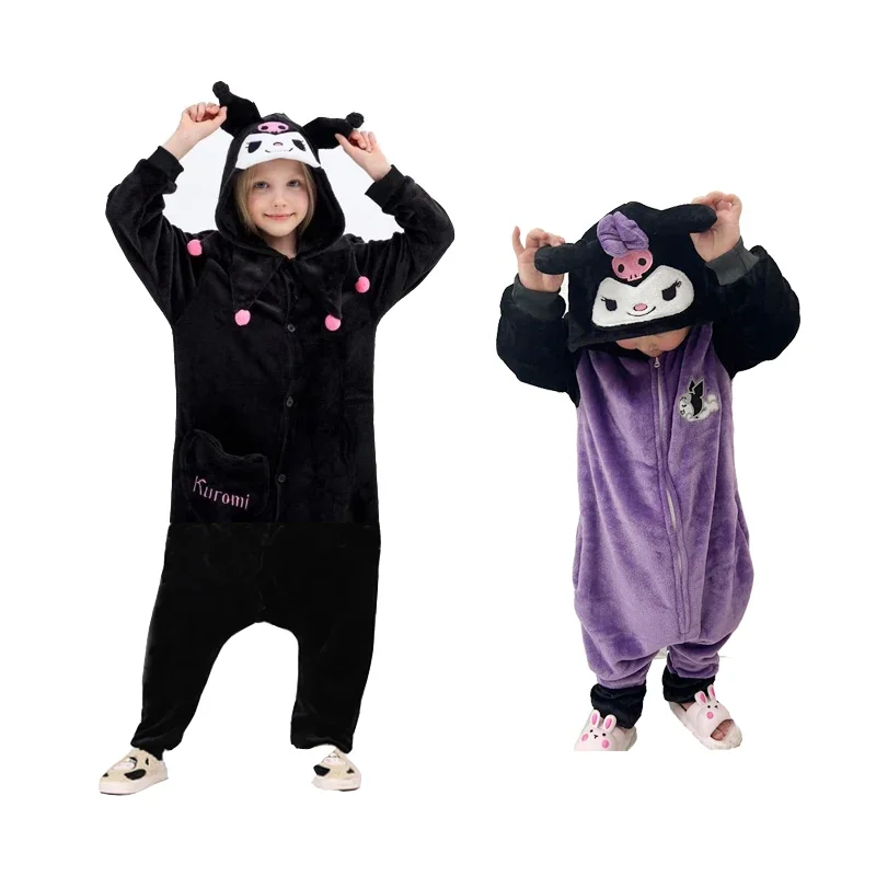 Детский пижамный костюм в стиле аниме Sanrio Kuromi фланелевая домашняя одежда