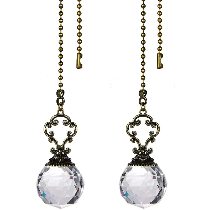

Set of 2 Vintage-Style Clear Fan Pull Ceiling Fan Chain Pulls Crystal Prism Ball