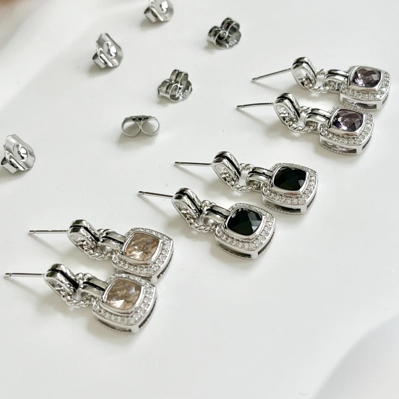 925 sterling David Yurman Cable Classics Earrings in Sterling Silver with Amethyst and Pave Diamonds at Ahee Jewelers