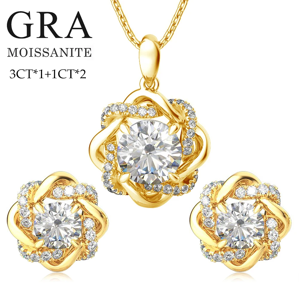 Original Moissanite Diamond Jewelry Sets for Women with Certificate Necklace Earrings Bangle Sets 925 Silver Wedding Luxury Gift
