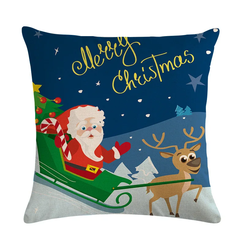 

2023 Merry Christmas Santa Claus Print Cushion Cover 45X45 Artistic Letter Pattern Linen Pillow Case Living Room Bed Decor J1879