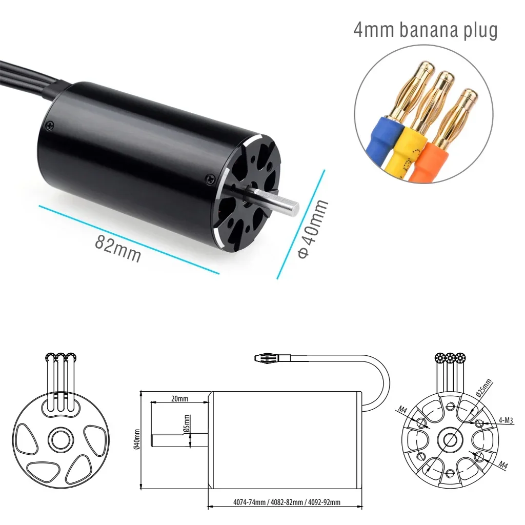 Фото Бесщеточный сенсорный мотор UniFlyRocket RC 4082 1900KV 1600KV 1120KV 930KV для радиоуправляемых лодок и кораблей длиной 1000 мм и более (аксессуары) №4
