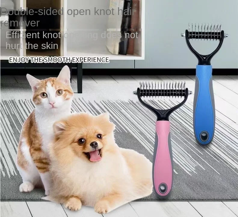 

Professional Pet Knotting Knife Double-sided De-hair Removal Hair Cat Dog Depilatory Brush Tool Stainless Steel Material