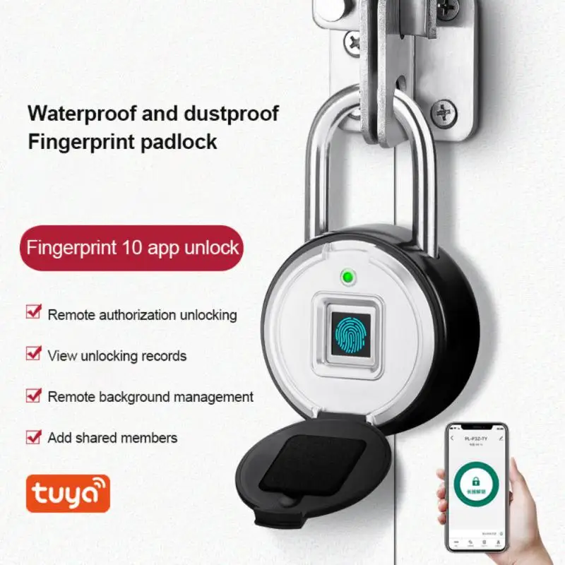 

Tuya Smart Fingerprint Lock Outdoors Waterproof Luggage And Bags Dormitory Cabinet Gym APP Remote Authorization Electronic Padlo