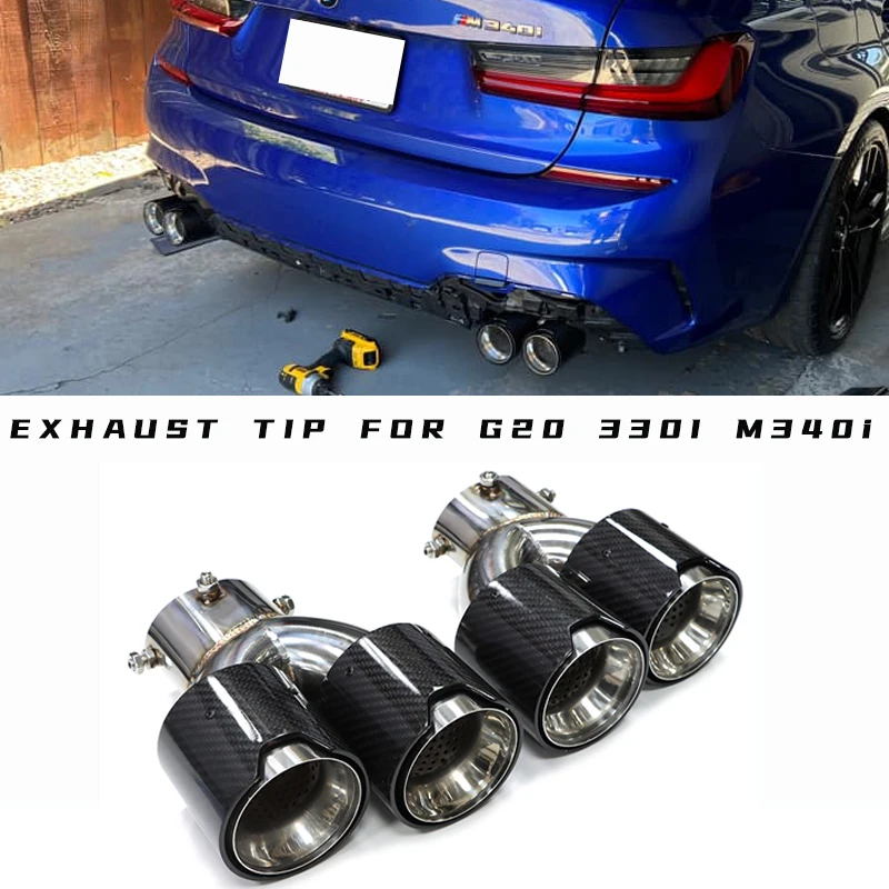 

1 Pair Car Exhaust Pipe Carbon Fiber Four Exhaust Tip For BMW G20 G21 M340i MPE 2019 2020 Muffler Tip Tailpipe Exhaust System