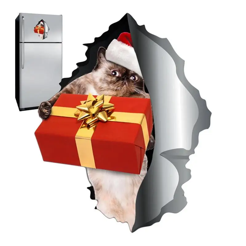 

Рождественские магнитные автомобильные наклейки, магниты на холодильник, Рождественская наклейка в виде кошки, забавные магниты на бампер, автомобильные наклейки на холодильник 3D