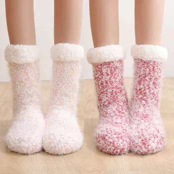 Non-slip Floor Socks Adult Snow Sleep Carpet Socks Autumn And Winter Home Warm Thickening Plus Velvet Slippers Socks Women
