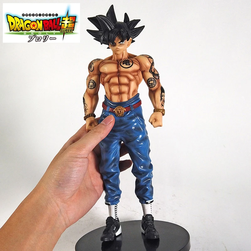 29cm Dragon Ball Z Anime Goods Super Saiyan Goku Black Hair Tattoo Standing Posture Boxed Figure Ornament Model Toy Child Gifts