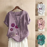 women casual floral print t shirt summer round neck short sleeve top pullover loose blouses