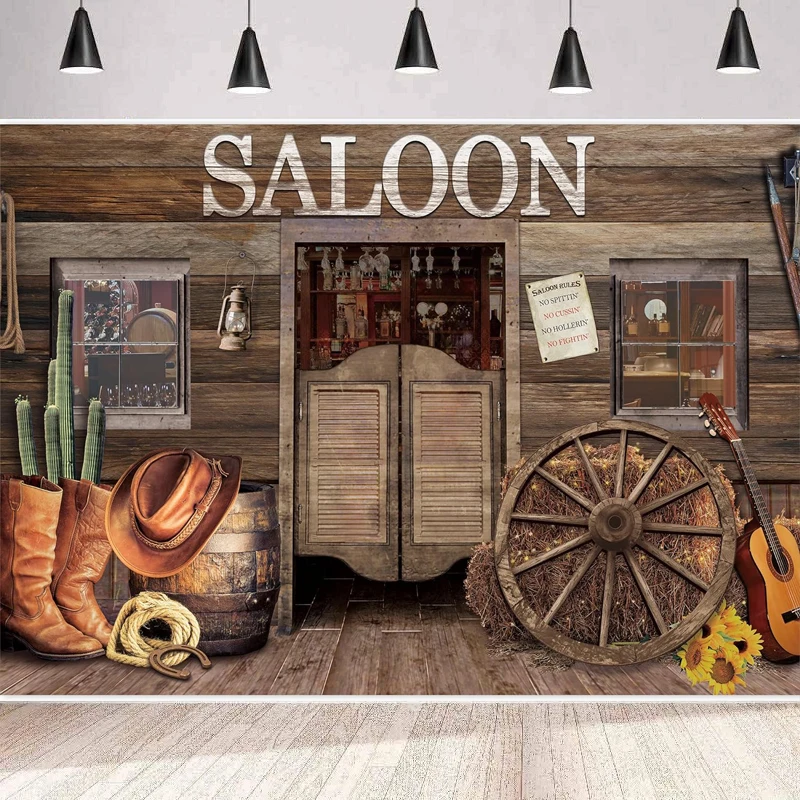 Задний фон для фотосъемки с изображением ковбоя в западном стиле ретро Бар