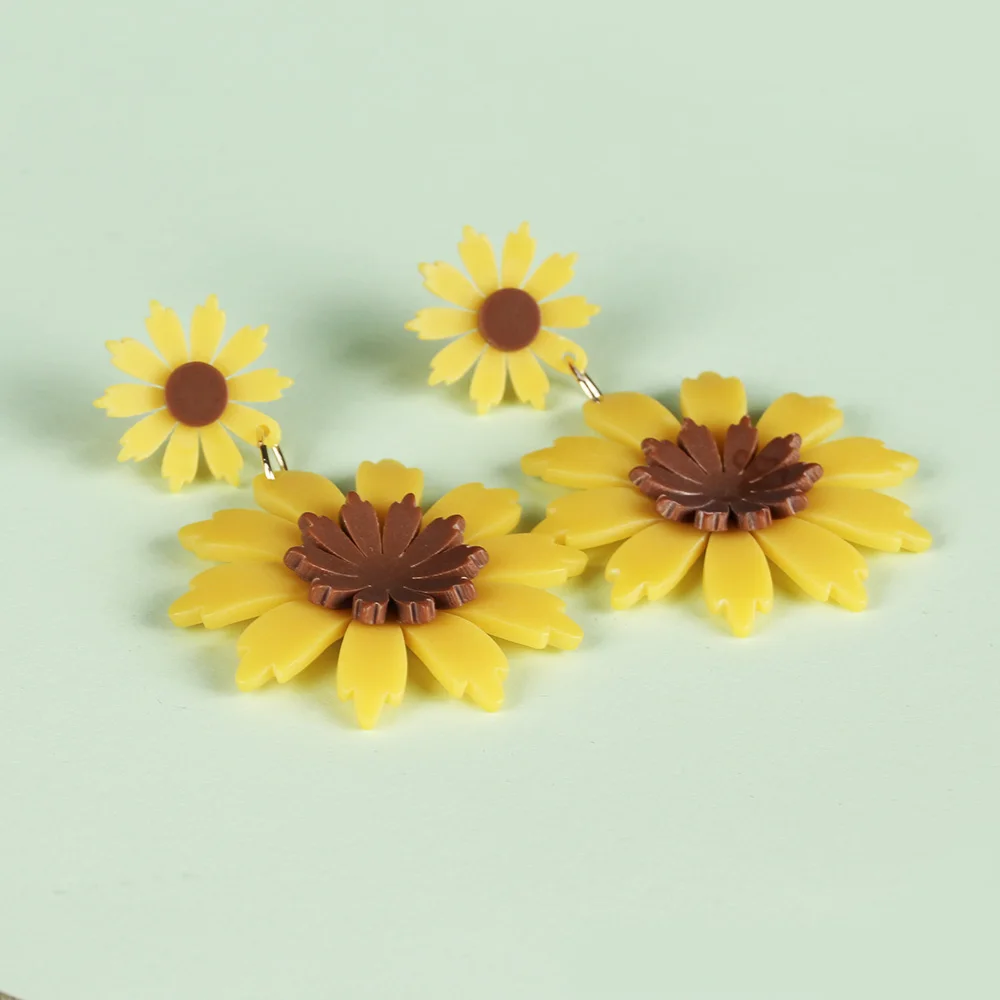 Женские акриловые серьги-Подсолнухи длинные серьги-ромашки желтого и белого