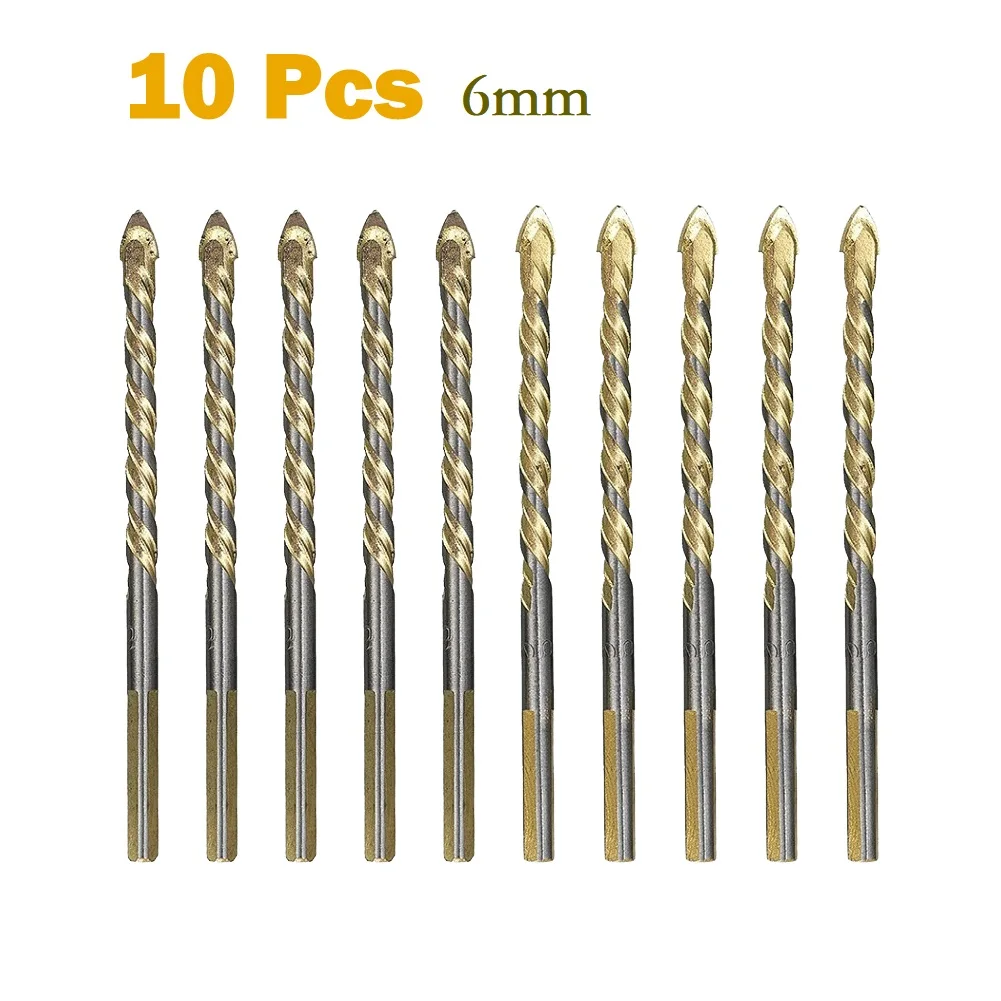 

10pcs Tile Center Triangle Handle Drill Bit 6mm For Glass Brick Wall Ceramic Concrete Wood Driiling Hole Opener Woodworking Tool