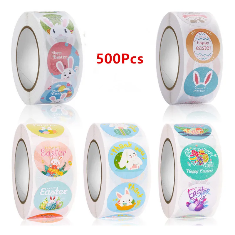 

500pcs Happy Easter Stickers Easter Egg Bunny Candy Dragee Bag Sealing Sticker Gift Box Label Cookie Bag Easter Party Decoration