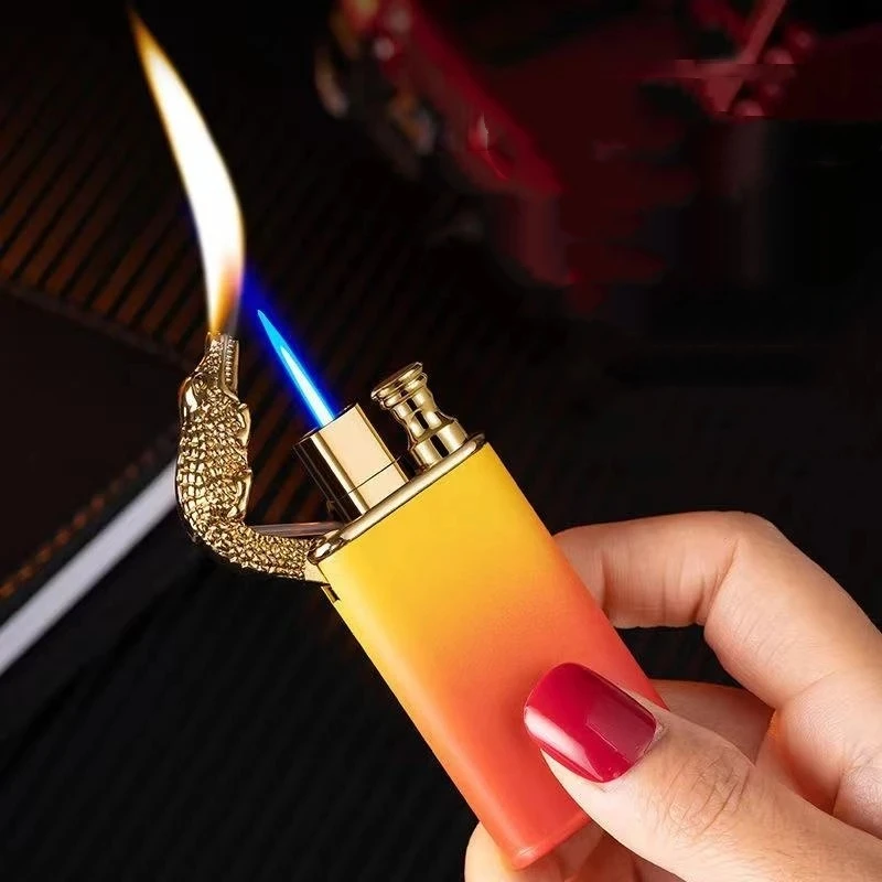 

Novel Torch Colorful Lighters Jet Blue Flame Metal Crocodile Lighter Windproof Double Fire Dragon Lighter Man Smoking Gift