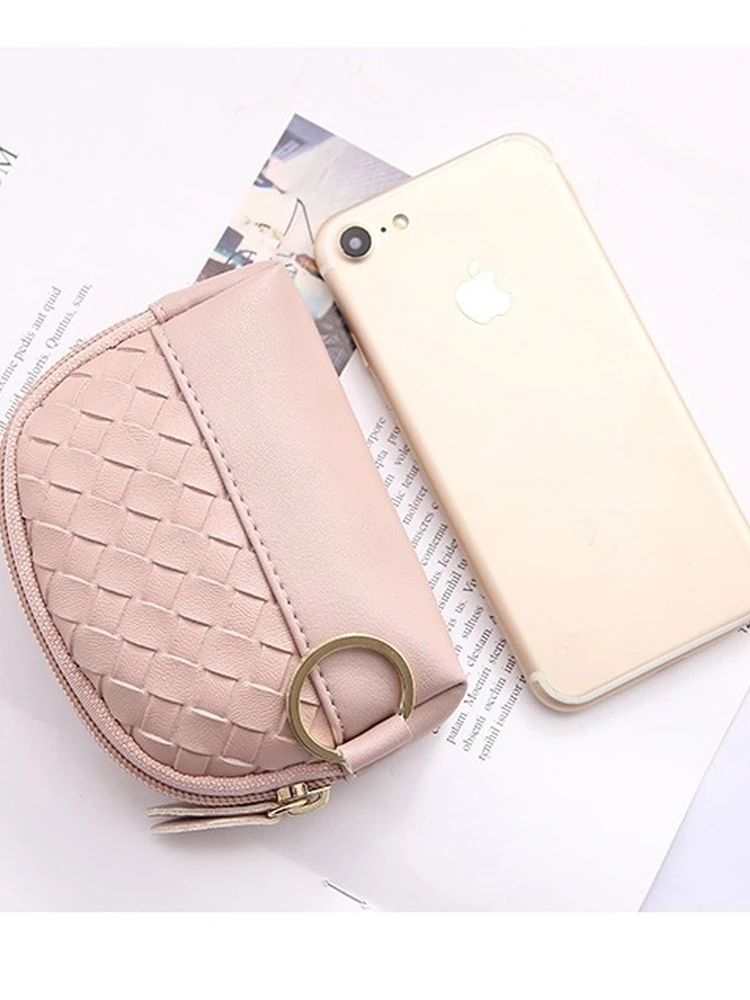 Wallet for Women Solid Color Knitting Leather Small Holder Zipper Coin Purse Travel Bag Ladies Clutch Handbag Carteira Feminina