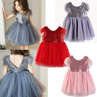 toddler baby girl princess kid clothes round neck sleeveless tassel tulle polyester backless sequin party mini dresses one piece