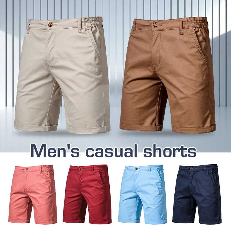 New Men Shorts Summer Cotton Middle Waist Casual Classic Fit Business Half Pants Stretch Brown/Khaki Chino Shorts Streetwear